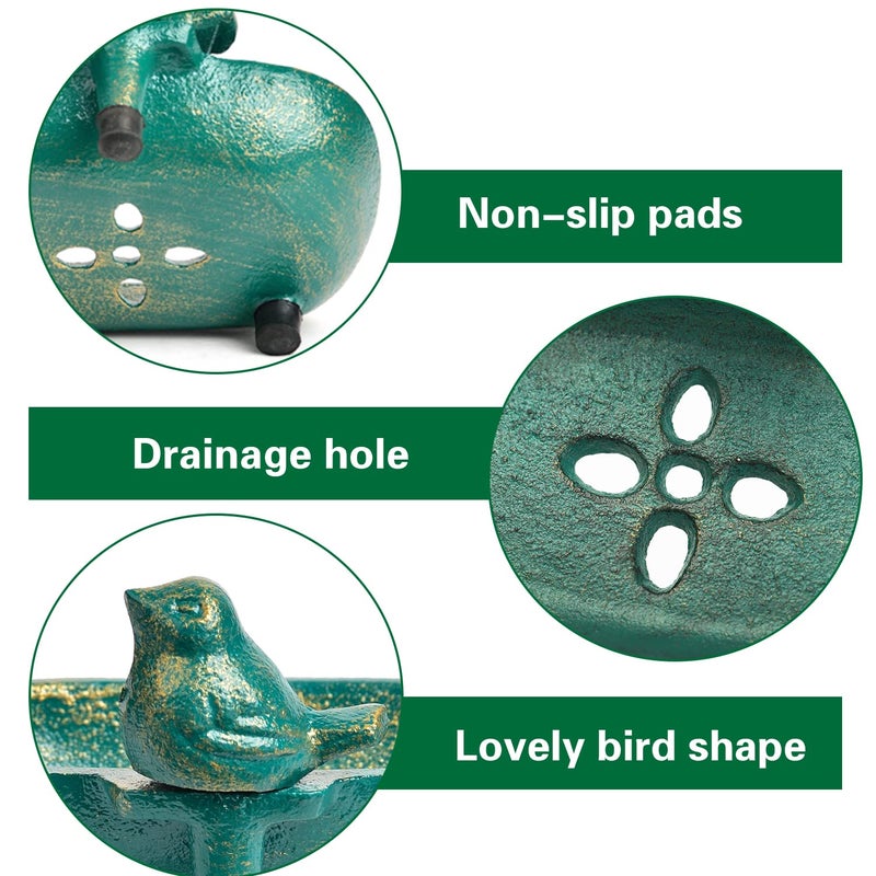 Sungmor Heavy Duty Cast Iron Hand Soap Holder - Lovely Bird Shaped & Antique Green Finish - Decorative Tabletop Soap Dish Tray for Kitchen Bathroom Sink - Practical Bath Soap Box Container - Image 5